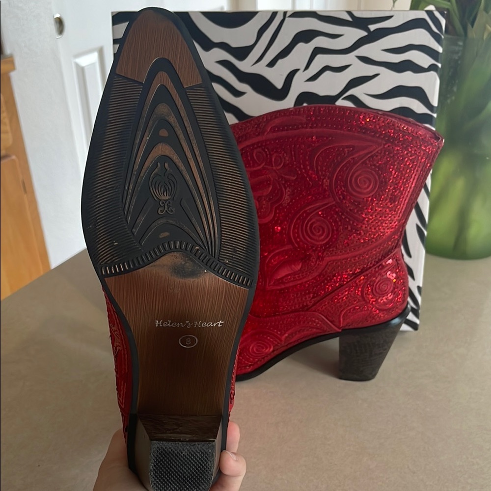 Red Sequined Western Heeled Boots - Picture 2 of 4
